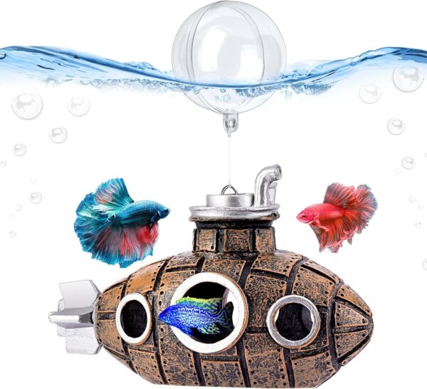 Fish Tank Decoration Featuring A Floating Submarine 1