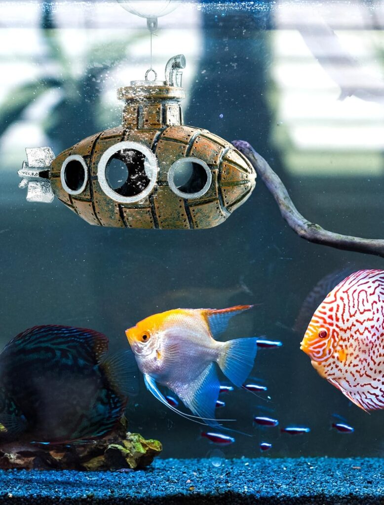 Fish Tank Decoration Featuring A Floating Submarine 6